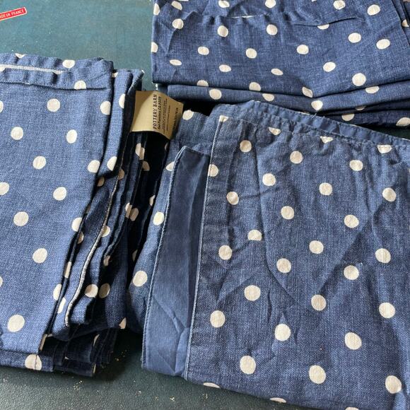 Pottery Barn Blue Soft Denim White Polka Dot Lot Sm Lg Napkins Table Runner - Picture 2 of 6